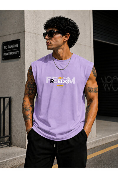 caddekombin Zero Sleeve Unisex Freedom Printed Cotton Combed Crew Neck T-Shirt
