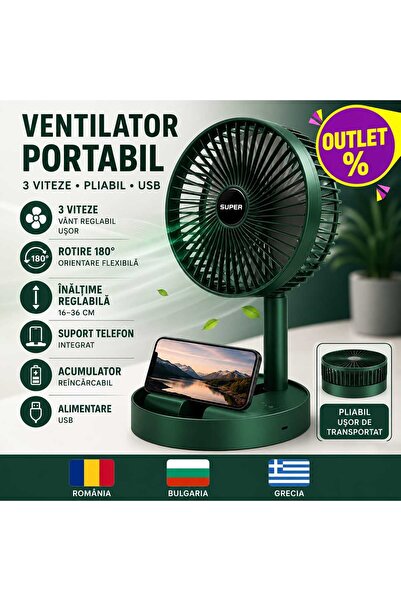 ASMXX Ventilator Portabil Reîncărcabil USB, Pliabil, Suport Telefon Integrat,...