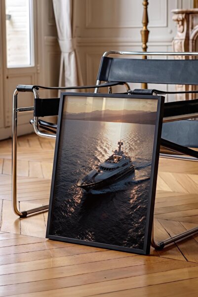 Postifull Poster jahte i zalaska sunca, poster u crnoj ramovini, serija Old M...