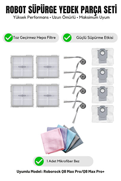 Asgard Grup Compatible with Roborock Q8 Max Pro/Q8 Max Pro+: 4 Side Brushes 4...