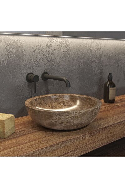 Karag ELENA Grey Νιπτήρας Επικαθήμενος Γκρι Πέτρινος Ø40x12cm