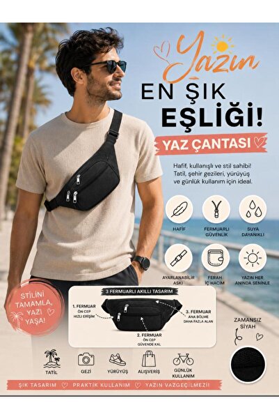 Sofia Men's 3-Zipper Crossbag Body Bag Multi-Compartment Black Strap Shoulder...