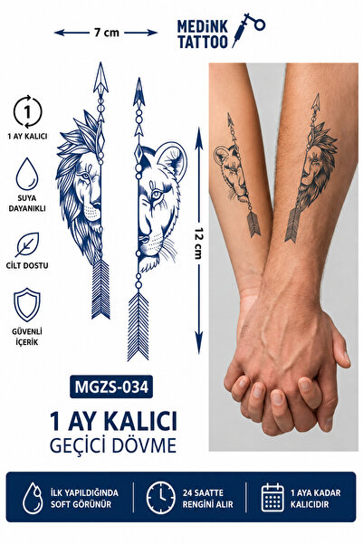 medink tattoo 1 Ay Kalıcı 24 Saat Sonra Kararan Çift dövme Aslan Mınımal Mode...