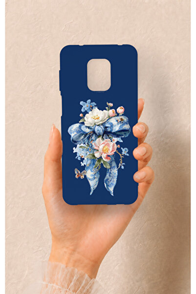 Vip Case Redmi Note 9 Pro 9S Uyumlu Mavi Kurdeleli Çiçek Desenli Silikon Kılıf