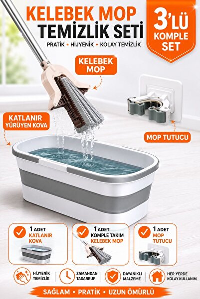 VENON 3 Parça Set >> Katlanabilir Ve Tekerlekli Kovalı Mop Seti > Katlanır Ko...
