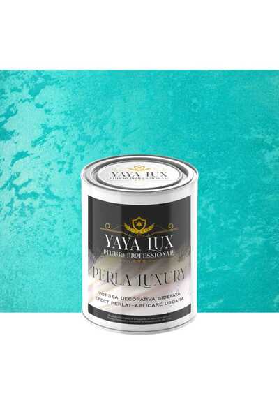YaYa Color Vopsea Decorativă Perla Luxury Turcoaz Deschis 1 Litru cu fulgi pe...