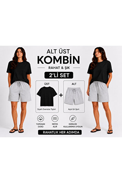 JULİA MODA 2-Piece Women's Shorts-T-Shirt Set Breathable Lightweight Fabric M...