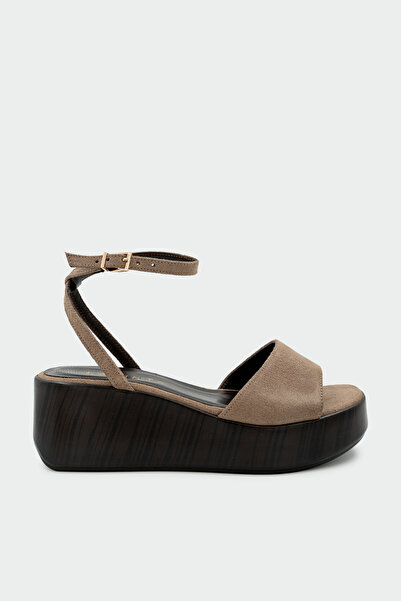 LAMİNTA Lezy Single Strap Genuine Leather Platform Women's Mink Suede Sandals