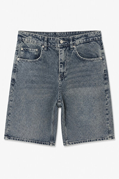 OUTFİT MAN Loose Denim Shorts Washed Blue