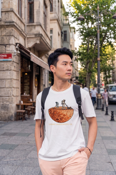 BAGAND Unisex Oversize Astronaut and Moon Printed White T-Shirt Lunar Themed ...