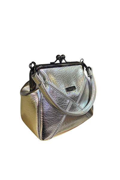 Senna Collection Wonderful Clip Detailed Crossbody and Handheld Bag Silver