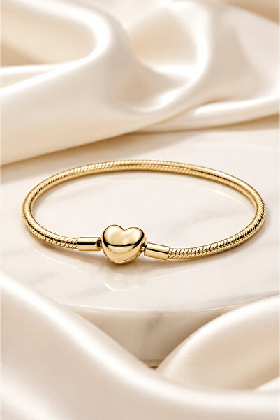 POSEİDONS JEWELLERY 925 Ayar Gold Renk Kalp Klipsli Charm Bileklik