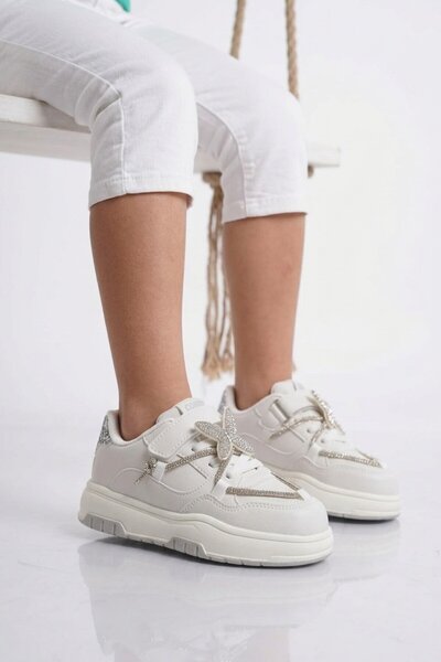 Cool White Silver Velcro Girls' Sports Shoes