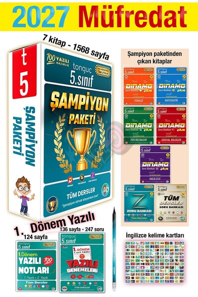 Tonguç Yayınları 5. Sınıf 2027 Şampiyon Paketi + 1. Dönem Yazılı Denemeleri v...