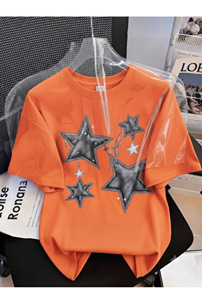 KOZAİ OUTDOORS Women's Oversize Crew Neck / Chain 4 Star Printed Combed Cotto...