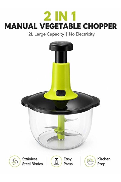 LEOXOL Manual Vegetable Chopper 2 In 1 | 2L Hand Press Food Cutter | Stainles...