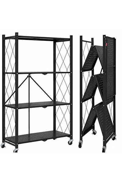 undefined 4-Tier Foldable Shelving Unit with Wheels, 125X35X70Cm, Large Capac...
