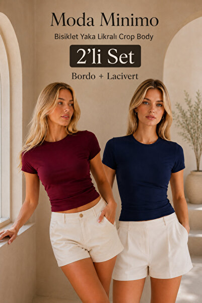 Moda Minimo Women's Crop 2-Piece T-Shirt Body 2-Piece Set Crop T-Shirt Short ...