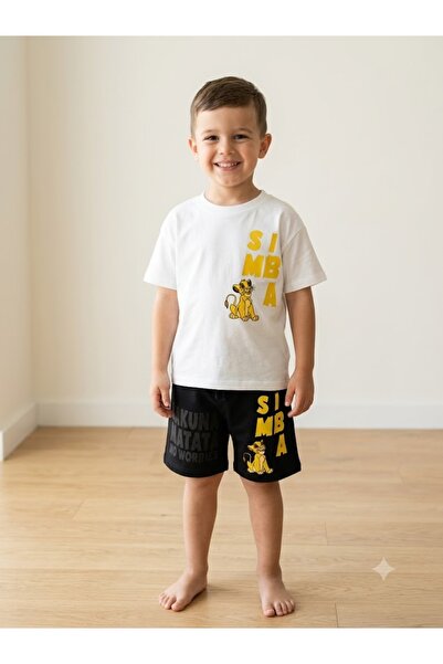 Motebarn Wear Boys' Lion King Crew Neck Knitted Basic T-Shirt and Shorts 2-Pi...