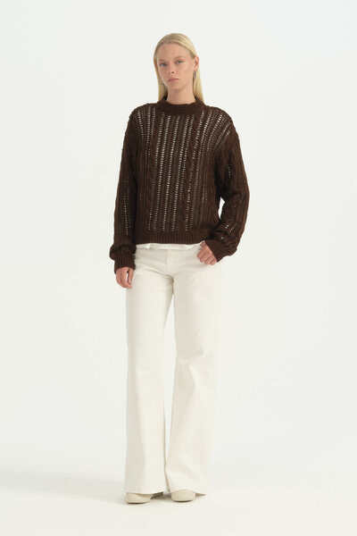 Nihan Oversize Knitted Detailed Cotton Tunic - Bitter Brown