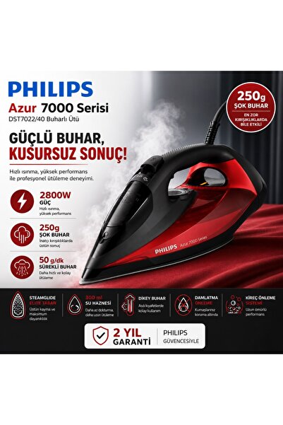 Philips DST7022/40 2800 W Buharlı Ütü SteamGlide Plus taban