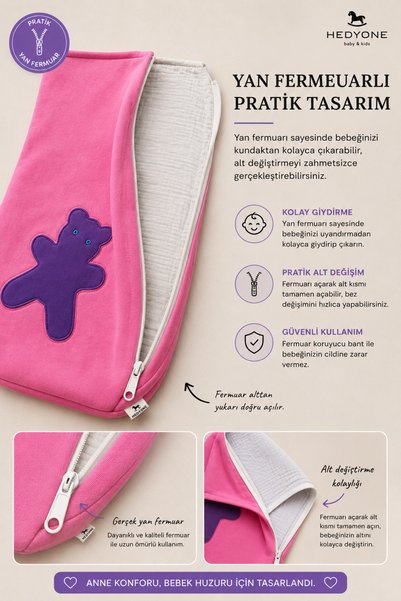 HEDYONE Baby Sleeping Bag and Swaddle with Zipper, 100% Cotton Muslin Inner Lining, Combed Cotton Outer Fabric, Special Design, 0-12 Months
