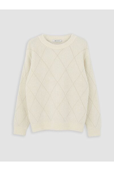 LC Waikiki Lcw Everyday White Crew Neck Diamond Patterned Women's Knitwear Sw...