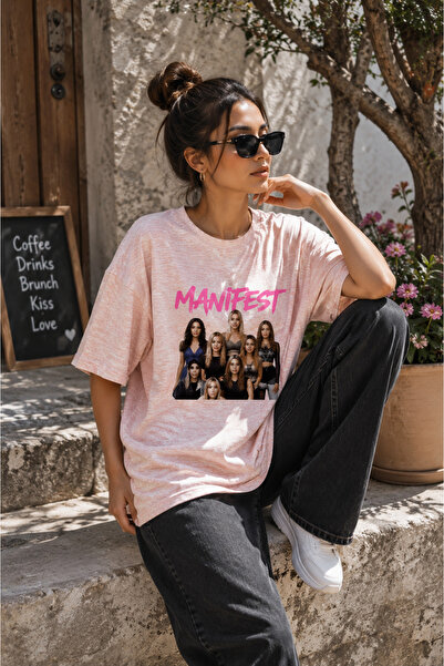 MASİON VESSAİRE Manifest Pink Text Girls Printed Children's Summer T-Shirt Co...