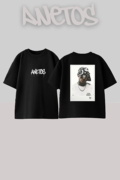 Anetos Μπλουζάκι Bandana Streetwear με στάμπα Unisex Oversize σε μαύρο χρώμα