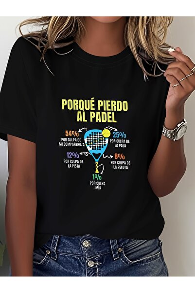 STITCHLY تي شيرت نسائي مطبوع عليه عبارة Why Do I Lose At Padel باللغة الإسبان...