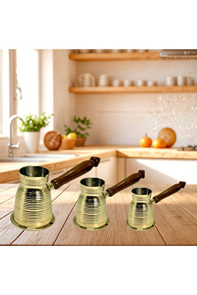 Al Athar Arts Brass Traditional Coffee Warmer Pot 3 Pcs Set With Round Lining...