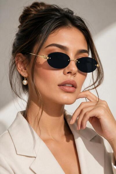 Simple Luxury Gold Detailed Frameless Sunglasses for Women