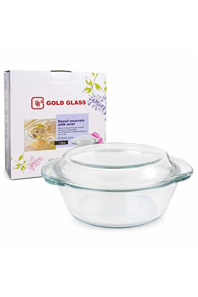 CASA JOY Vas rotund 18 x 8.5 cm cu capac, din sticlă termorezistentă, 1 L, pe...