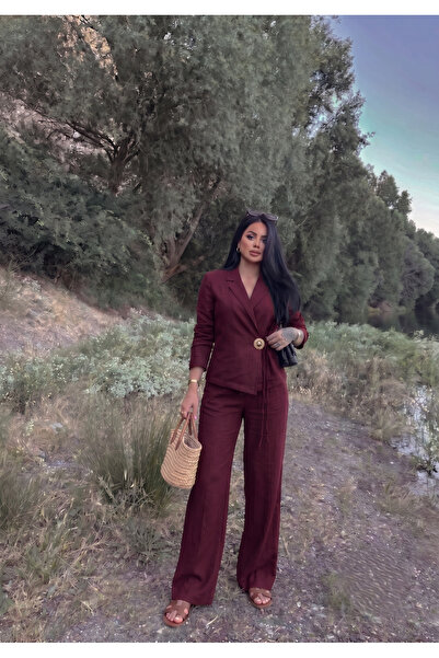 Siner Fashion طقم سترة وبنطلون نسائي كبير الحجم بقصة واسعة وتفاصيل مشبكية