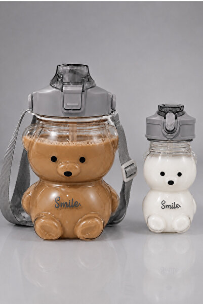 Bellahomeart 2'li Smile Şeffaf Ayıcık Su Matarası 1000+400ml Çocuk Su Şişesi ...