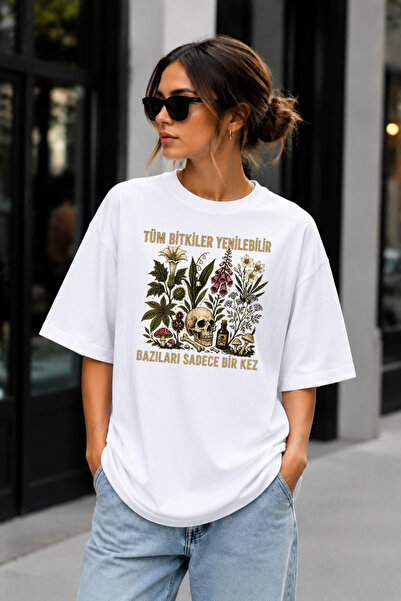 Impress تي شيرت كبير الحجم مطبوع عليه All Plants Are Edible Dry Head Botanica...