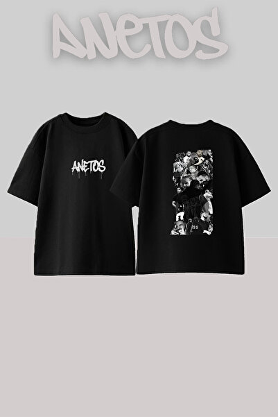 Anetos تي شيرت أسود كبير الحجم مطبوع بتصميم Drake Rapper_5 للجنسين