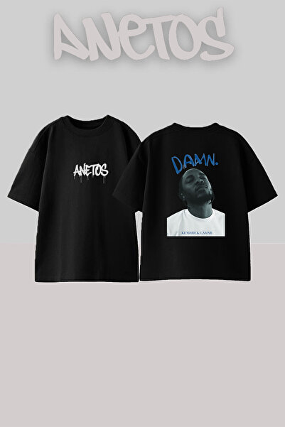 Anetos Μαύρο μπλουζάκι Kendrick Lamar DAMN_2 με στάμπα, unisex, oversized