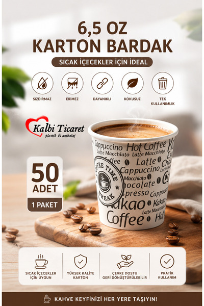 Kalbi Ticaret Karton Bardak 6,5 Oz 50'li Sızdırmaz Erimez Kokusuz Kullan At B...