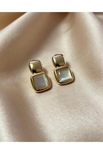 ayoljewelry Gold Earrings with Square Natural Stones