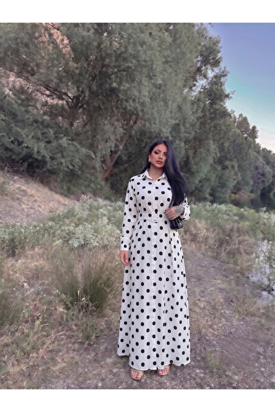 Siner Fashion Γυναικείο φόρεμα με φαρδιά γραμμή και λεπτομέρειες πουά