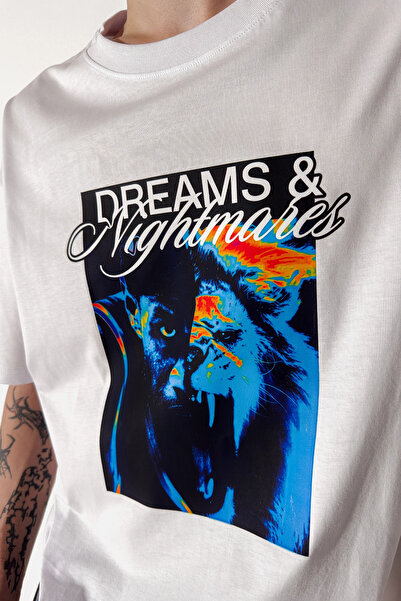 Sekizbiraltı Dreams N Nightmares Back Printed White Oversize Tshirt