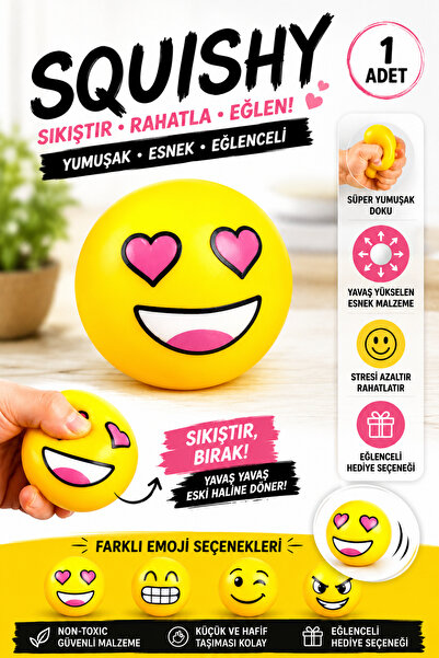 Ayver EMOJİ SURAT KAFA EĞLENCELİ SUKUŞİ SQUISHY OYUNCAK SIKMALI STRES OYUNCAĞ...