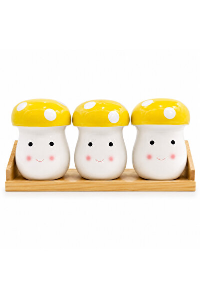 BRANDLESS Set 3 borcane decorative pentru depozitare, formă ciupercă, cu tăvi...
