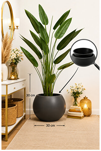 CANBOTANİK İÇ DRENAJ HAZNELİ ANTRASİT KÜRE 30 SAKSI 39x38 SALON SAKSI
