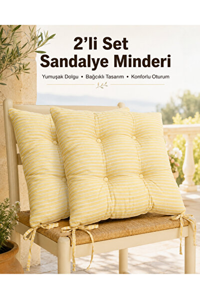 UYKUPEREST Pastello 2-Piece Chair Cushion 40X40 Lace-Up Puffy Cotton Washable...