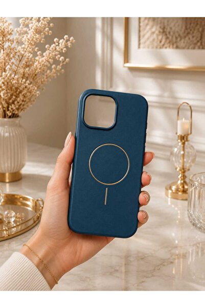 Case I PHONE 16 PRO MAX LACİVERT DERİ ALTIN KAPLAMA MAGSAFE KILIF