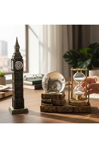 hediyesahibi Kişiye Özel Big Ben Saatli Kum Saati ve Bıg Ben Kar Küresi Dekor...