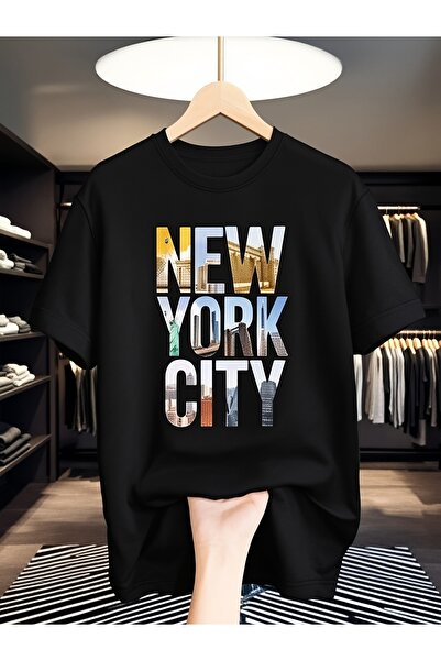 12 Teknoloji Men'S NYC Skyline Graphic Oversize Tshirt Bold NEW YORK CITY Let...