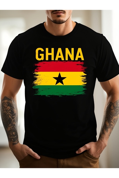 12 Teknoloji Black TShirt Featuring The Ghana Flag Designed Men Short Sleeves...